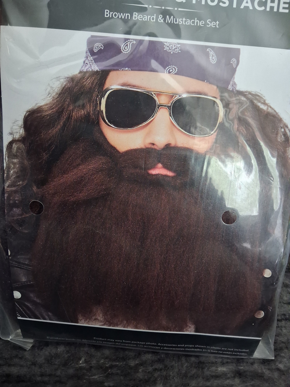 NWT Halloween Costume Brown Beard & Mustache Set Adult: One Size